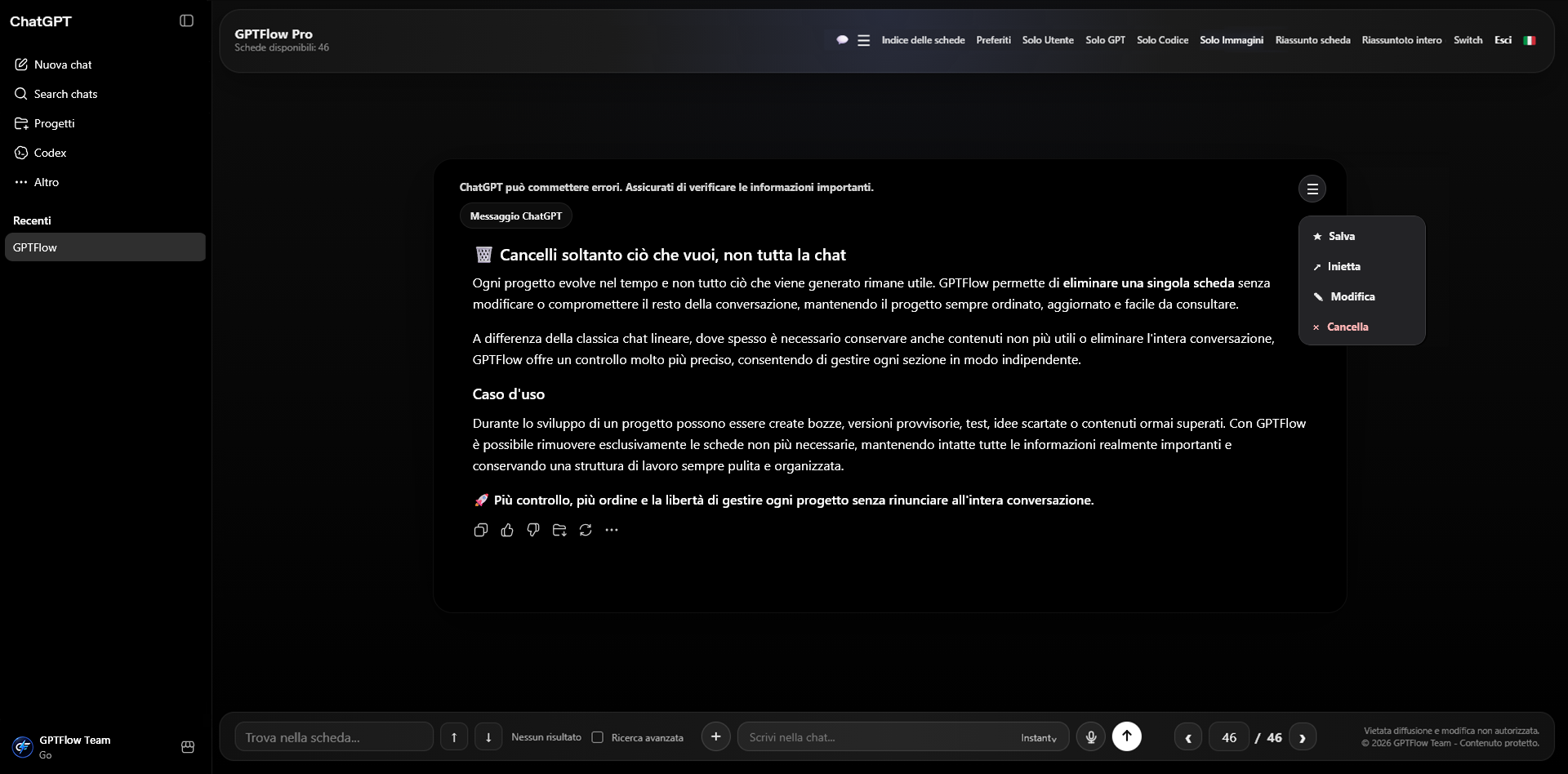 Cancella scheda GPTFlow