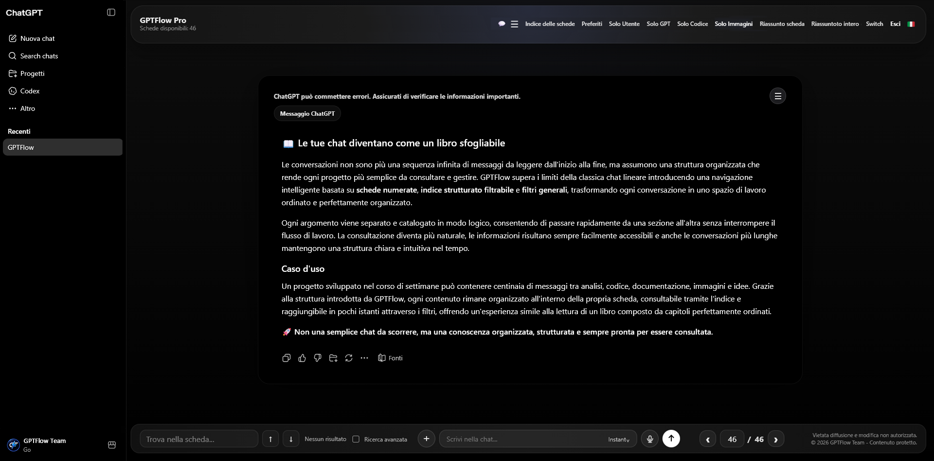Indice delle schede GPTFlow