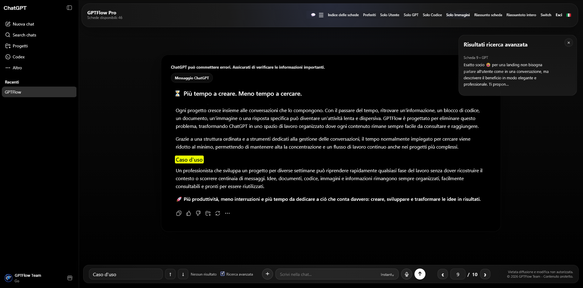Ricerca avanzata nella scheda GPTFlow